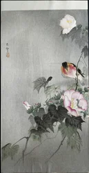 Schwarzkehlchen und blühende Blume, 1907